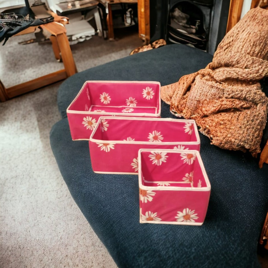 3 Pc Printed Storage Organizer-Pink Flower - Image 2