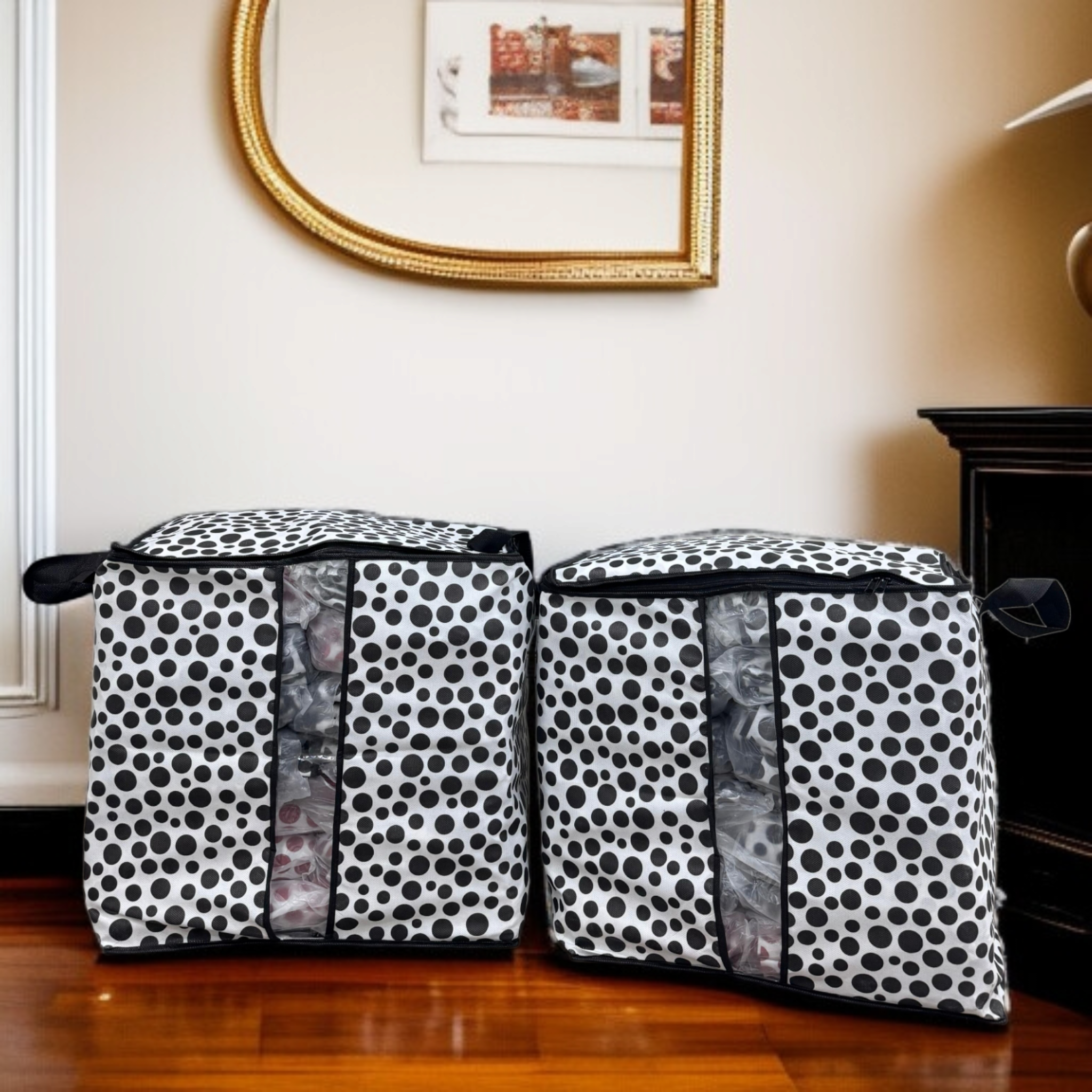 110GSM Cloth Storage Bag 1 Pc Black(Polka Dot) - Image 3