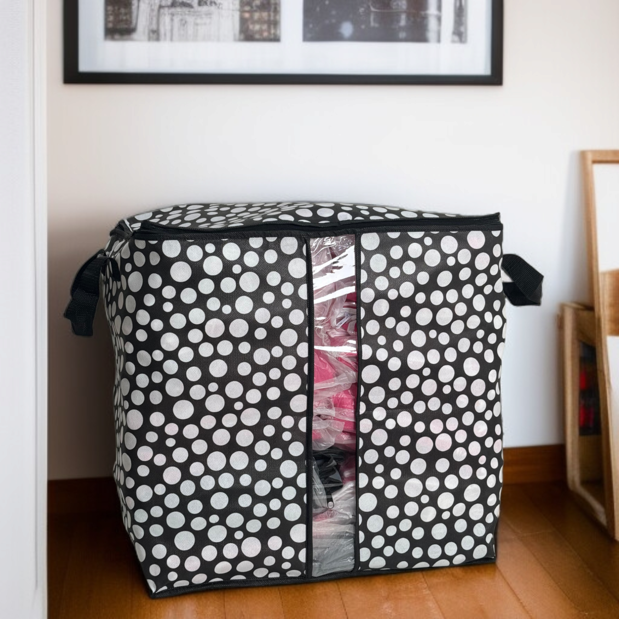 110GSM Cloth Storage Bag 1 Pc White(Polka Dot) - Image 2