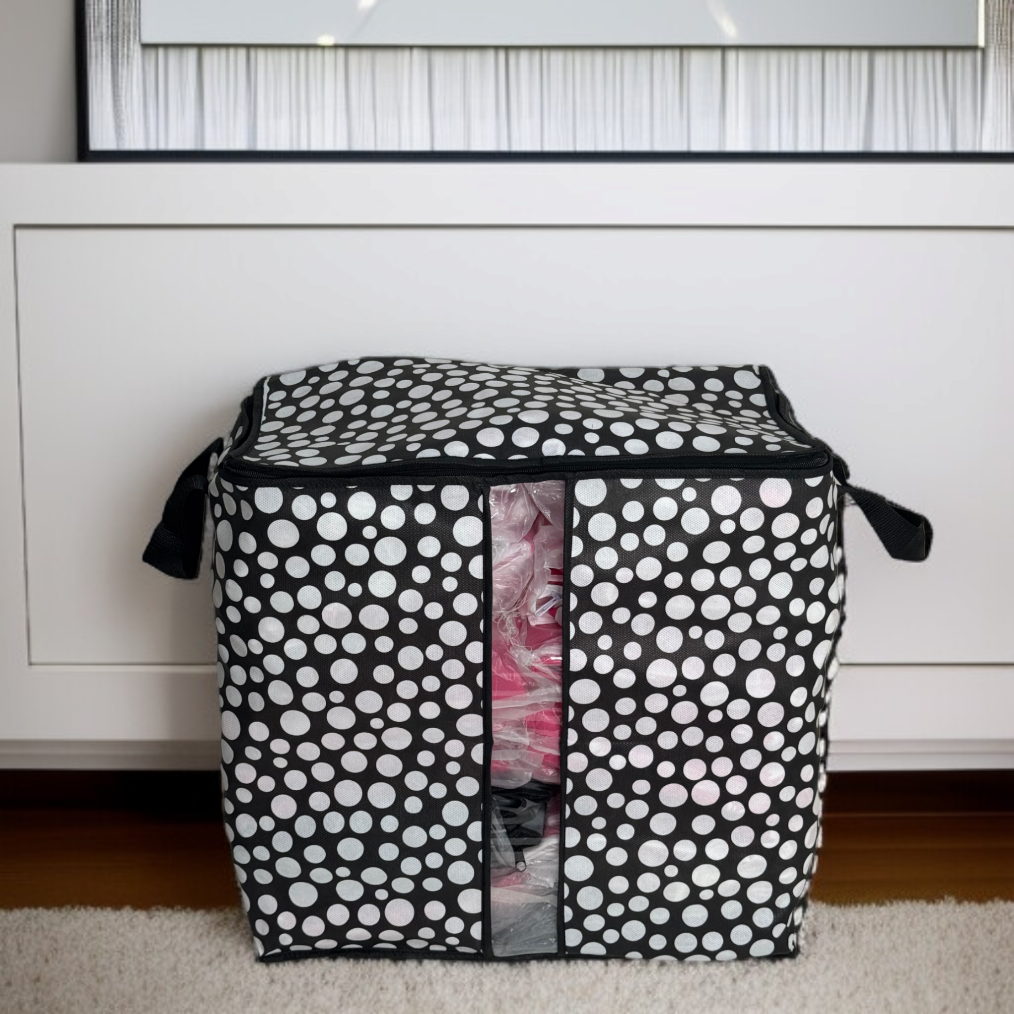 110GSM Cloth Storage Bag 1 Pc White(Polka Dot) - Image 3
