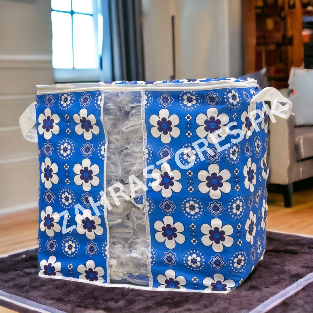 110GSM Cloth Storage Bag 1 Pc (Ajrak)-Blue - Image 4