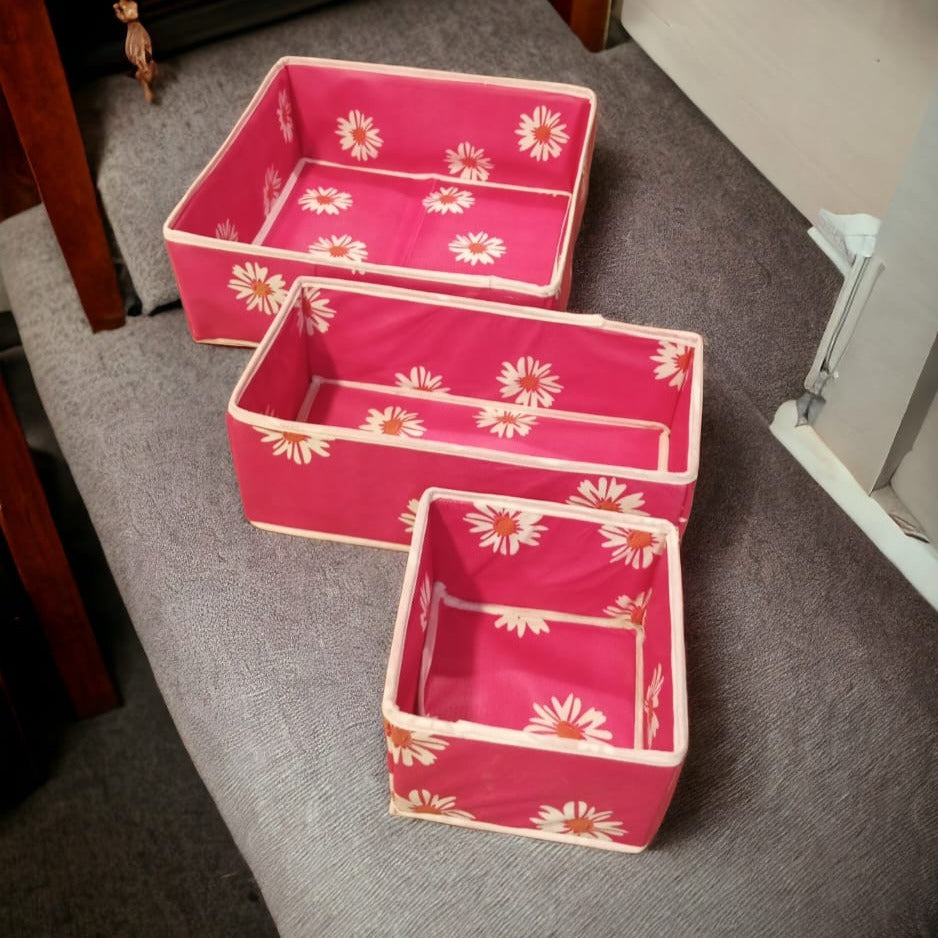 3 Pc Printed Storage Organizer-Pink Flower - Image 3