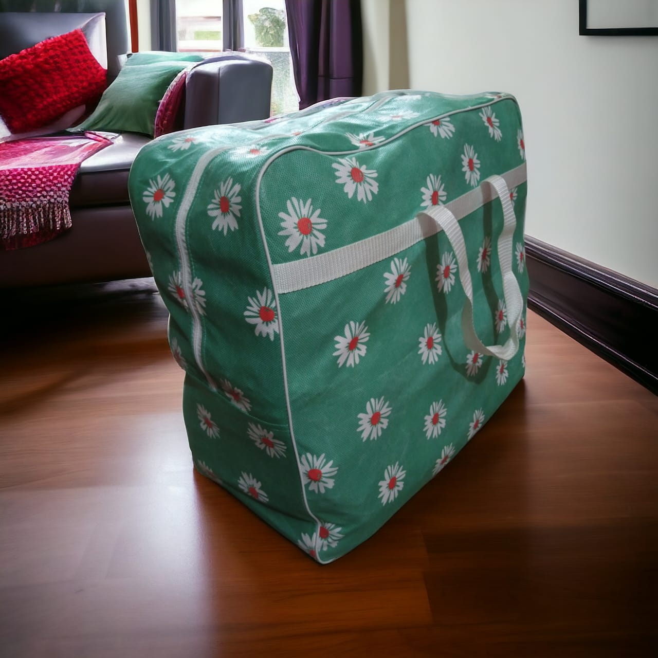 110GSM Non-Woven Luggage Bag (Green Flower) - Image 3