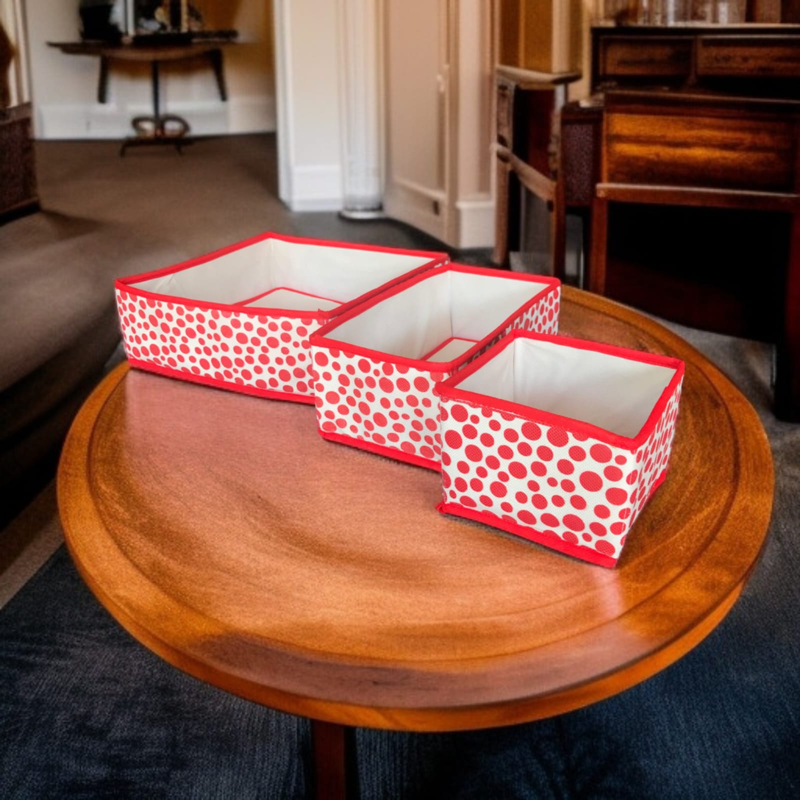 3 Pc Printed Storage Organizer Red-(Polka Dot) - Image 2