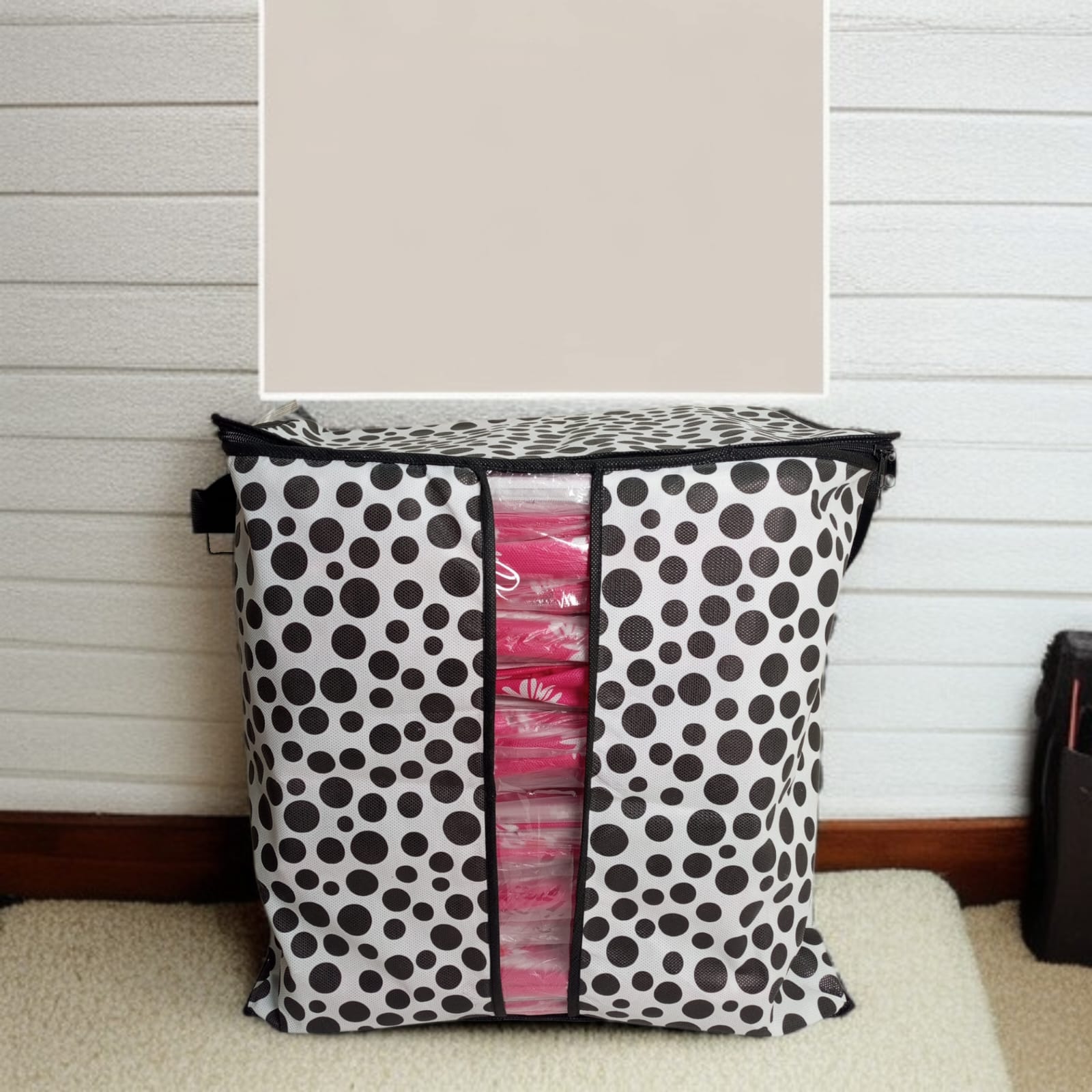110GSM Cloth Storage Bag 1 Pc Black(Polka Dot) - Image 4